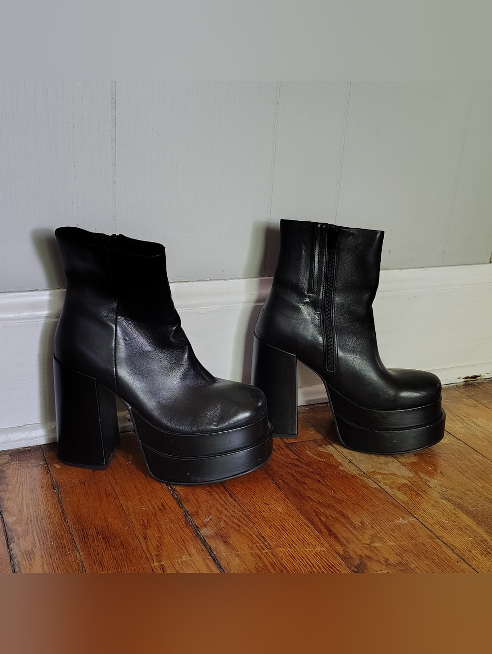 Steve Madden Womens Leather Platform Cobra Chunky Ankle Boots Black Size 8.5 - Picture 2 of 7